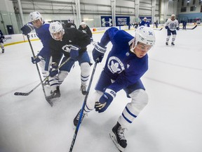 Auston Matthews during a Toronto Maple Leafs practice at the Mastercard Centre in Toronto on Tuesday October 3, 2017. (Ernest Doroszuk/Toronto Sun)