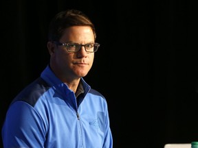 Toronto Blue Jays GM Ross Atkins speaks to media at his season-ending press conference at Rogers Centre in Toronto on Oct. 3, 2017. (Michael Peake/Toronto Sun/Postmedia Network)