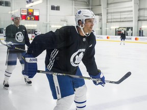 Ron Hainsey during a Toronto Maple Leafs practice at the Mastercard Centre in Toronto on Oct. 3, 2017. (Ernest Doroszuk/Toronto Sun/Postmedia Network)