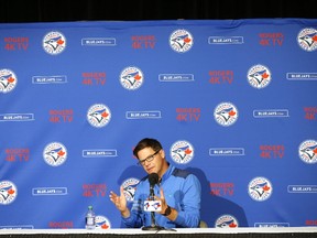 Toronto Blue Jays GM Ross Atkins speaks to media at his season-ending press conference at Rogers Centre in Toronto on Oct. 3, 2017. (Michael Peake/Toronto Sun/Postmedia Network)