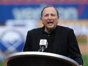 NHL Commissioner Gary Bettman speaks during a press conference about the Winter Classic at Citi Field in New York on Sept. 8, 2017. (AP Photo/Frank Franklin II)