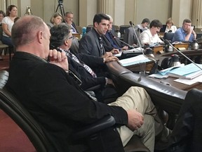 Meadowbrook-Strathcona Coun. Jeff McLaren, centre, speaks about the need to include many cultures in the city's monuments and commemorations in Kingston, Ont. on Tuesday, Oct. 3, 2017. Elliot Ferguson/The Whig-Standard/Postmedia Network