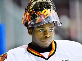 Malcolm Subban takes a break during his final OHL season, 2012-13. (Terry Wilson/OHL Images)