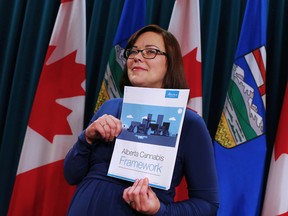 Kathleen Ganley, Minister of Justice and Solicitor General, announced the Alberta government's framework on cannibis during a news conference at the McDougall Centre in Calgary on Wednesday October 4, 2017. (Gavin Young/Postmedia Network)