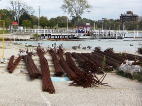 Construction materials rest by the eventual site of the City of Sarnia boat launch Wednesday. City council recently authorized another $680,000 for a new approach to the problem-plagued project. (Tyler Kula/Sarnia Observer)