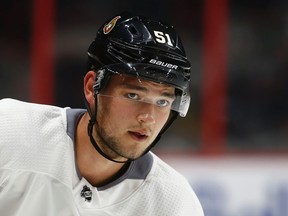 Ottawa Senators forward Logan Brown during practice at the Canadian Tire Centre in Ottawa on Sept. 27, 2017. (Tony Caldwell/Postmedia)