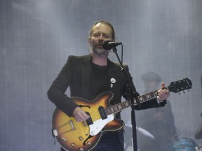 This file photo taken on July 7, 2017 shows Radiohead headline on the main Stage at the TRNSMT music Festival on Glasgow Green, in Glasgow.
Experimental icons Radiohead and rock-activists Rage Against the Machine were nominated October 5, 2017 for the first time to enter the Rock and Roll Hall of Fame, vying in a field that includes singing legend Nina Simone. Two British acts who were major cultural forces in the 1980s -- New Wave duo Eurythmics and the darkly emotive Kate Bush -- were also in the running for the first time for spots in the shrine to rock culture, which will induct its latest class on April 14 in Cleveland.
/ AFP PHOTO / Digital / Andy BuchananANDY BUCHANAN/AFP/Getty Images