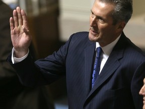 The Manitoba Legislature is back in session and Premier Brian Pallister gestures during question period on Wednesday, October 4, 2017. Chris Procaylo/Winnipeg Sun