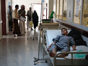 In this photo taken on Thursday, Jun. 29, 2017, a man is treated for suspected cholera infection at a hospital in Sanaa, Yemen. (AP Photo/Hani Mohammed)