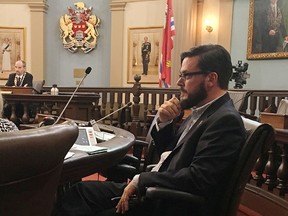 Sydenham Coun. Peter Stroud said a proposed planning advisory group shouldn't be set up according to limits proposed by city staff. Stroud is pictured here at the city council meeting in Kingston, Ont. on Tuesday, Oct. 3, 2017. 
Elliot Ferguson/The Whig-Standard/Postmedia Network