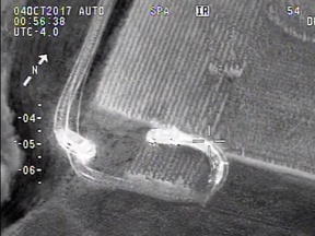 A Durham Regional Police cruiser chased a fleeing vehicle into a corn field in Uxbridge on Wednesday, Oct. 4, 2017. (Durham Regional Police video)