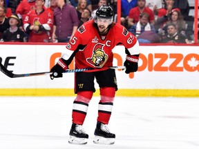 Erik Karlsson of the Ottawa Senators looks on against the Pittsburgh Penguins during Game 6 of the Eastern Conference Final at Canadian Tire Centre on May 23, 2017. (Minas Panagiotakis/Getty Images)