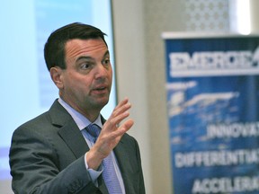 Tim Hudak, CEO of the Ontario Real Estate Association, speaks to realtors at the Emerge Conference in Chatham on Wednesday.