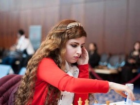 Iranian chess player Dorsa Derakhshani competes in a tournament in Barcelona, Spain. (Chess Database)