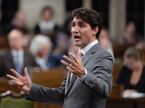 Prime Minister Justin Trudeau rises during question period in the House of Commons on Parliament Hill in Ottawa on Wednesday, Oct. 4, 2017. THE CANADIAN PRESS/Adrian Wyld