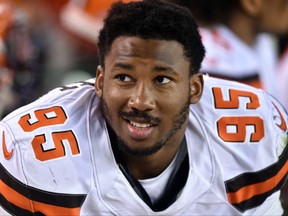 Browns defensive end Myles Garrett will make his NFL debut on Sunday. (David Richard/AP Photo/Files)