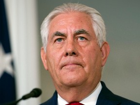 Secretary of State Rex Tillerson makes a statement at the State Department in Washington, Wednesday, Oct. 4, 2017. (AP Photo/Cliff Owen)