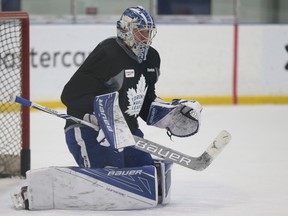 Frederik Andersen was in net for the Maple Leafs home opener on Saturday night at the Air Canada Centre. (Jack Boland/Toronto Sun)