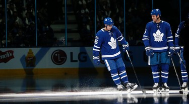 Toronto Maple Leafs Mitch Marner hits the ice during introductions  in Toronto on Saturday October 7, 2017. Jack Boland/Toronto Sun/Postmedia Network