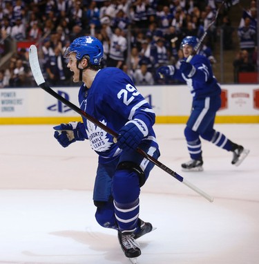 Toronto Maple Leafs�William Nylander RW (29) is pumped after scoring in the first period in Toronto on Saturday October 7, 2017. Jack Boland/Toronto Sun/Postmedia Network