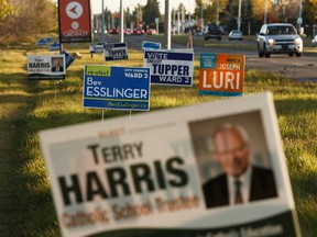 Election signs are seen on Castledowns Road south of 145 Avenue in Edmonton, Alberta on Thursday, October 5, 2017. Ian Kucerak / Postmedia