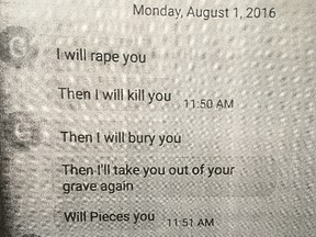 Text messages sent to a Scarborough woman by Ali Butt Aug. 1, 2016.