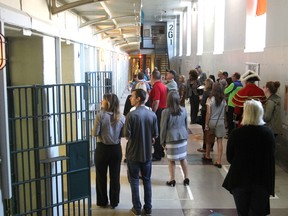 The inaugural tour inside Kingston Penitentiary gets a look at some of the cell ranges in the institution on June 14, 2016. (Whig-Standard file photo)