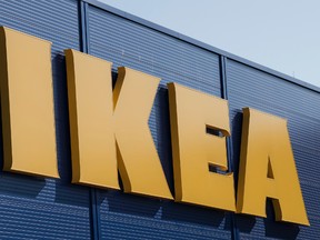 This is a Wednesday, Aug. 23, 2017 file photo of the IKEA sign at the IKEA furnishing store in Magdeburg, Germany. Swedish furniture retailer Ikea said Tuesday Oct. 10, 2017 that it will start selling its goods through third-party web sites as a test "but no decisions made regarding what platforms/markets will be in the pilot." (AP Photo/Jens Meyer/File)