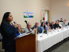 Rand Richards, president of the Whitecourt and District Chamber of Commerce, gives a speech before Whitecourt Town Council candidates speak at the Municipal Election Forum on Oct. 5. The Chamber hosted the forum.