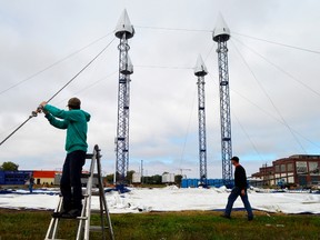 Workers disassemble Big Top, which had a successful run in St. Thomas until a pair of mishaps in September. The owners hope to return next year but economic development says someone else will need to finance the tent in 2018. So far no one has come forward. (Louis Pin/Times-Journal)