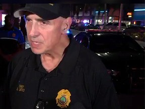 Miami Beach Police chief Daniel Oates talks to the media after the shooting of Cariann Hithon Sunday night. (Miami Beach Police/Twitter video)