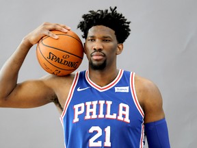 Joel Embiid of the Philadelphia 76ers poses for a portrait during the Philadelphia 76ers Media Day on Sept. 25, 2017. (Abbie Parr/Getty Images)
