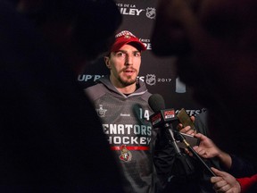 Ottawa Senators forward Alex Burrows speaks with the media at Canadian Tire Centre on April 28,2017. (Errol McGihon/Postmedia)