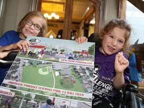 Jason Miller/The Intelligencer 
Alyssa Theobald (right) and Aurora Whalen are two players participating in the Challenger Baseball League.