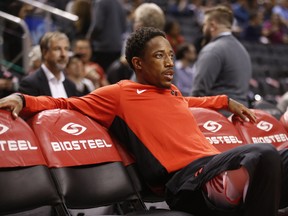 DeMar DeRozan before the game as the Toronto Raptors host the Detroit Pistons in a pre-season NBA game at the Air Canada Centre in Toronto on Oct. 10, 2017. (Michael Peake/Toronto Sun/Postmedia Network)