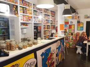 This photo taken July 10, 2016, shows Pop Cereal Cafe in Lisbon, Portugal. Cereal cafes have spread around Europe as young professionals tap into a yearning for nostalgia and novelty with blends of sugary American and foreign cereals. (Pop Cereal Cafe via AP)