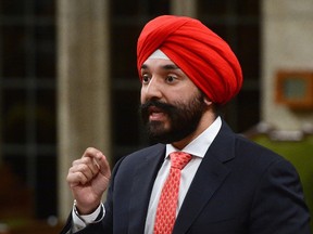 Innovation, Science and Economic Development Minister Navdeep Singh Bains stands during question period in the House of Commons on Parliament Hill in Ottawa on Friday, June 9, 2017. 
THE CANADIAN PRESS