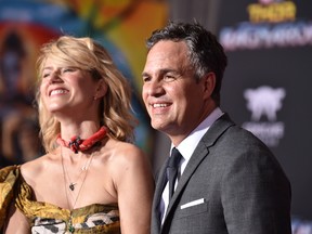 Sunrise Coigney and Mark Ruffalo attend the Premiere Of Disney And Marvel's "Thor: Ragnarok" - Arrivals on October 10, 2017 in Los Angeles, California. (Photo by Frazer Harrison/Getty Images)