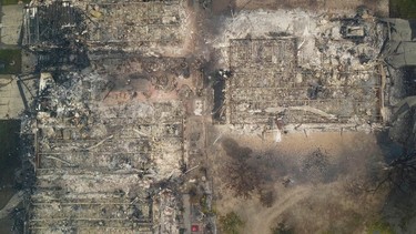 This aerial image shows homes that were destroyed by a wildfire in Santa Rosa, Calif., Tuesday, Oct. 10, 2017. Newly homeless residents of California wine country took stock of their shattered lives Tuesday, a day after deadly wildfires destroyed homes and businesses. (Nick Giblin/DroneBase via AP)