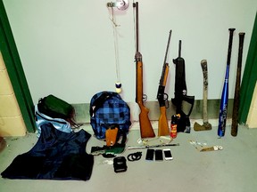 The Gananoque Police Service released this image of weapons seized in town on Tuesday. (SUBMITTED PHOTO)