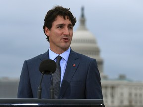 Canadian Prime Minister Justin Trudeau speaks during a news conference at the Canadian Embassy in Washington, Wednesday, Oct. 11, 2017. (AP Photo/Susan Walsh)