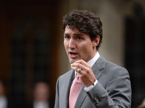 Prime Minister Justin Trudeau rises during question period in the House of Commons on Parliament Hill in Ottawa on Oct. 4, 2017. (Adrian Wyld/The Canadian Press)