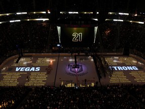 The Vegas Golden Knights held a pre-game ceremony on Tuesday night to honour first responders and victims after the tragic Vegas mass shooting last week. (Getty Images)