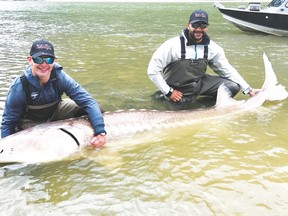 Injured Jets Matt Hendricks (left) and Dustin Byfuglien caused a stir with some fans after this photo of them fishing for sturgeon near Vancouver was tweeted on Wednesday. But head coach Paul Maurice was quick to point out that he had no problem with them fishing, and even expressed a bit of jealousy. (PHOTO TWEETED BY Sturgeon Slayers Guided Fishing)