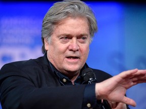 This file photo taken on February 23, 2017 shows White House adviser Steve Bannon makes remarks during a discussion at the Conservative Political Action Conference (CPAC) at National Harbor, Maryland. Bannon, resigned on August 18, 2017 as US President Donald Trumps chief strategist. (MIKE THEILER/AFP/Getty Images)