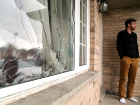 Kevin Best stands outside his home on Thurman Circle, where a front window was broken by a group of young men after a robbery in the student-heavy area near Fanshawe College in London, Ont. Photograph taken on Wednesday October 11, 2017. Mike Hensen/The London Free Press/Postmedia Network
