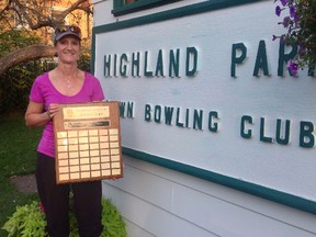 Michelle Mackay of the Highland Park Lawn Bowling Club recently became the first athlete from District 16 (Ottawa) to win the Ontario Lawn Bowls Association women’s singles championship. (MARTIN CLEARY PHOTO)
