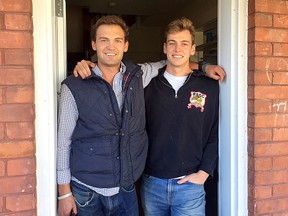 Housemates Jack Walsh, left, and James Boland live on Aberdeen Street in Kingston, where a Homecoming street party is due to happen on Saturday evening. (Ian MacAlpine/The Whig-Standard)