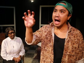 Phil Cal plays Gordon and Sherine Thomas-Holder is Sister Angelita 
in Penguin Blues. (MIKE HENSEN, The London Free Press)