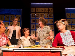 April DiRinaldo, from left, Andrea Van Slyke, Susan Del-Mei, Robin deKleine-Simpson and Katie Flower-Smith in a scene from Les Belles-Soeurs. (Supplied Photo)